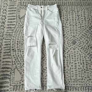 Madewell 'Perfect Vintage straight' Jean, white with frayed ends and knee rips